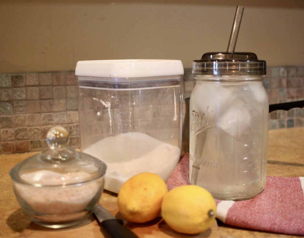 ingredients for savory lemonade on countertop